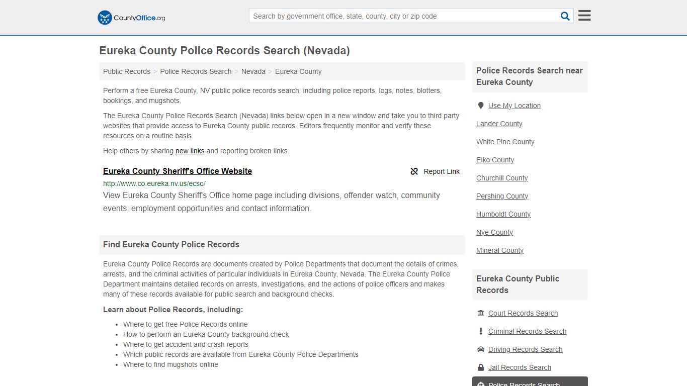 Police Records Search - Eureka County, NV (Accidents & Arrest Records)