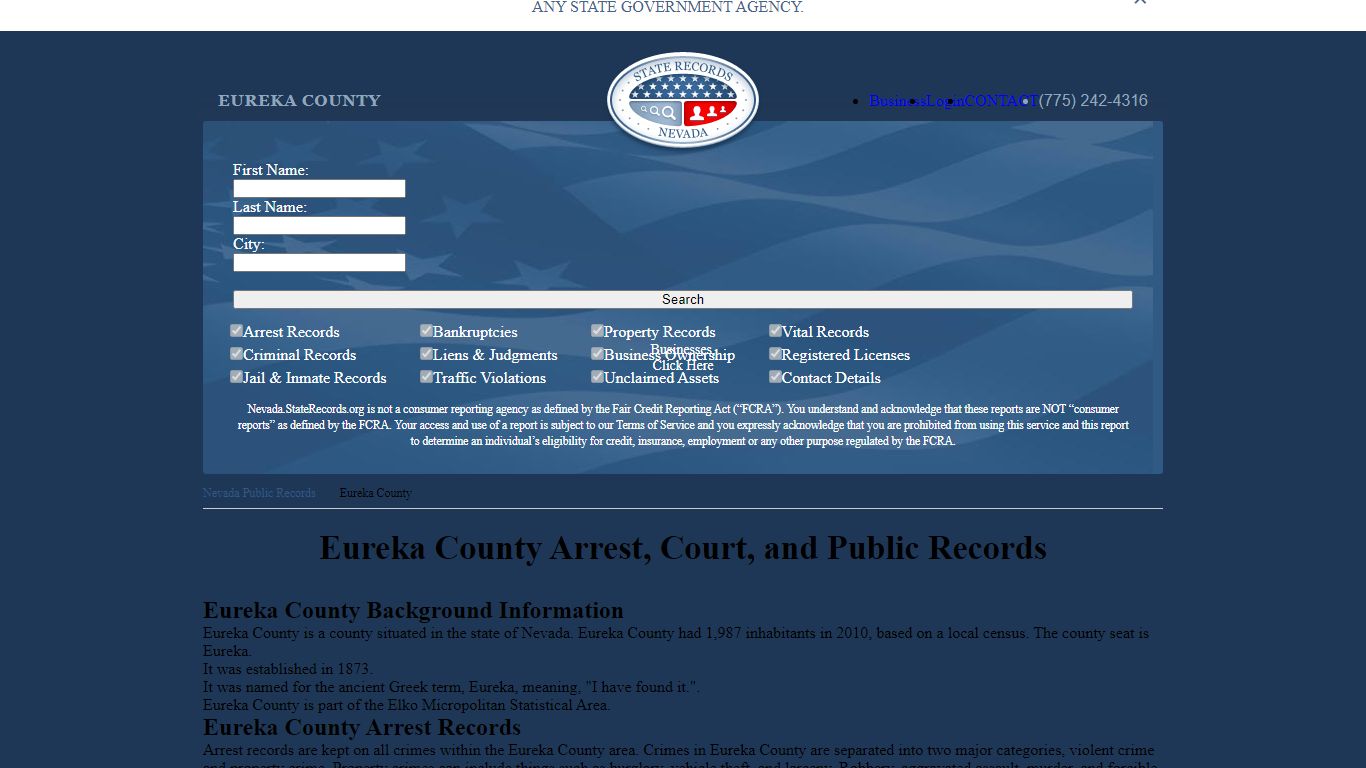 Eureka County Arrest, Court, and Public Records